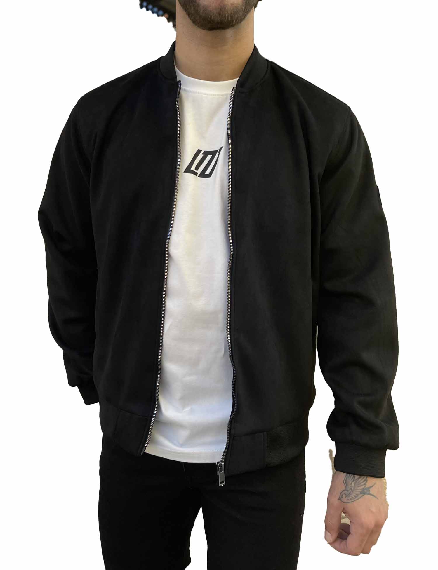 Ανδρικό μαύρο σουέτ μπουφάν Bomber HM264049 φωτογραφία